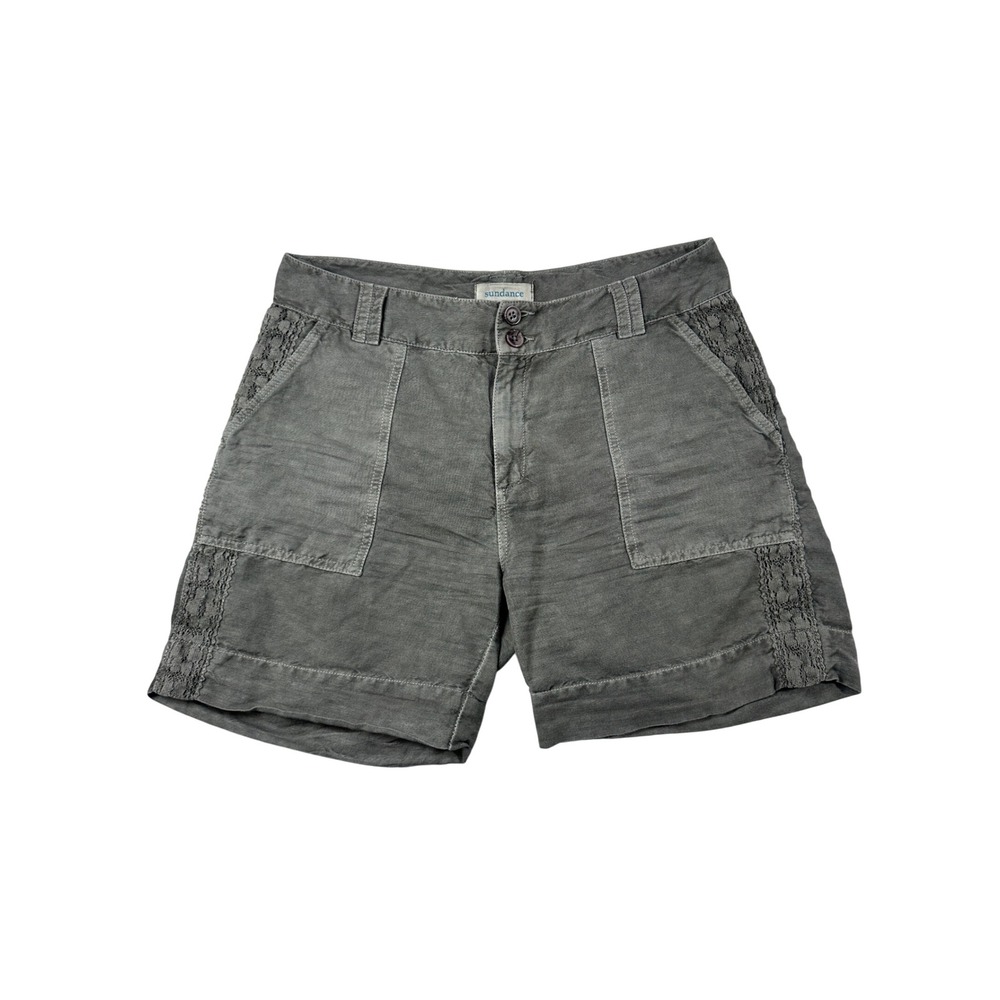 Sundance Womens Gray Linen Cotton Crochet Lace‎ Trim Utility Shorts Size 10